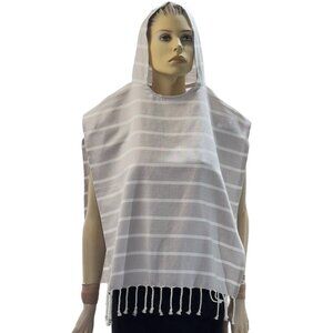 ZESTT Striped Organic Cotton Hooded Poncho With Tassels By Zestt Organics Big Ki
